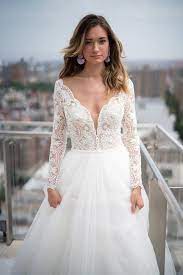 Embellished Long Sleeve Lace Wedding Dress With Ballgown Skirt Mallory Dawn By Magg Long Sleeve Wedding Dress Lace Wedding Dresses Beaded Wedding Dresses Lace