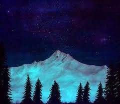 Snowy Mountain Night Painting Glow In The Dark Art Blacklight Etsy Night Painting Dark Paintings Northern Lights Painting