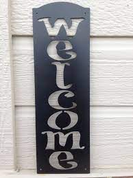 Welcome Sign Vertical Metal Metal Tree Wall Art Metal Art Welded Plasma Cutter Art
