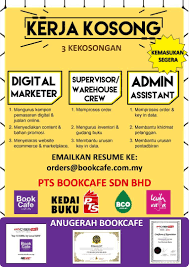 Kami memberikan informasi seputar jawatan kosong spa, kerani, kastam, mara, tnb, kemas. Pts Media Group On Twitter Jawatan Kosong Bookcafe 1 Digital Marketer 2 Supervisor Warehouse Crew 3 Admin Assistant Jawatankosong Jawatankosong Jobvacancy Vacancymalaysia Pts Twt Kerja Twtkerjamy Maukerjamy Jobstreetmy Twt Iklankerja