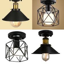 Industrial Vintage Metal Cage Pendant Lamp Semi Flush Mount Ceiling Light Shade Ebay Light Fixtures Flush Mount Ceiling Light Shades Cage Pendant Lamp