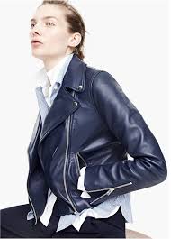 Women S J Crew Collection Women S Clothing J Crew Blue Leather Jacket Outfit Leather Jacket Women Fashion Blue Leather Jacket