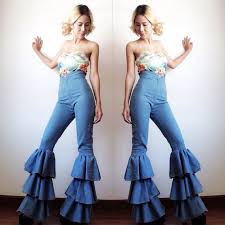 Free shipping on orders over $50. Women S High Waist Denim Jeans Ruffle Tiered Bell Bottom Etsy