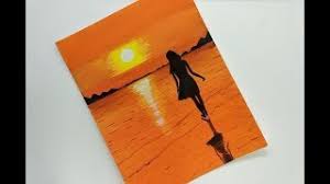 Very easy sunset acrylic painting / relaxing / simple landscape painting on small canvas #4. Easy Sunset Beach Landscape Painting For Beginners A Girl Walking In Sea Beach Painting Youtube