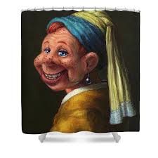 Howdy with a Pearl Earring Shower Curtain by James W Johnson