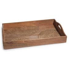 Mango Wood Tray With Gold Carved Motifs Mandala Maisons Du Monde