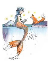 Foxtail Mermaid Marker Drawing Mermaid Art Fox Art Etsy Mermaid Art Mermaid Drawings Mermaid Artwork