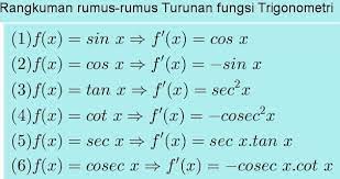 Apabila penyebut telah sama maka kurangkan pembilangnya. Turunan Fungsi Trigonometri Dan Contoh Soalnya Rumus Co Id