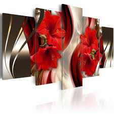 Red white paint ideas for living room green living room wall paint ideas blue paint ideas for living room striped paint wall paint for bedrooms doesn't have to be expensive. Canvas Wall Art Red Flower Print Painting Modern Contemporary Picture Home Decor Crimson Floral Hd Giclee Artwork 5 Panels Stretched 40x20 Buy Online In Bahamas At Bahamas Desertcart Com Productid 208731955