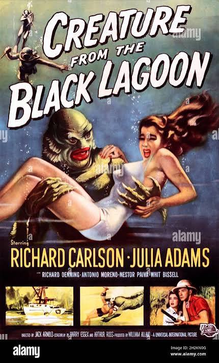 CREATURE FROM THE BLACK LAGOON 1954 Universal Pictures film with Julie  Adams and Ricou Browning as Gill-Man. Poster art by Reynold Borwn Stock  Photo - Alamy