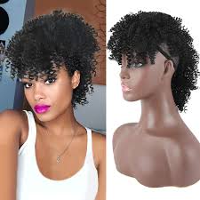 There is huge scope of creativity in this artistic hairdo. Amazon Com Aisaide Short Afro Kinky Curly Hair Buns Hair Piece For Women With Clip In Bangs Mohawk Clip In Ponytail Extension Short Curly Frohawk 1b Black Ponytail With Bangs Fake Curly