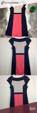 3 25 Dress Barn Blue Pink Tan Color Block Dress Colorblock Dress Tan Color Color Block