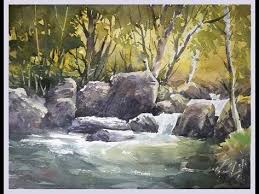 Transparent Watercolor Paint Along Rushing Waters Part 3 Narrated Tutorial Youtub Watercolor Landscape Paintings Landscape Paintings Draw Flowers Watercolor