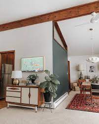 Rustic modern living room with mid century vibe. 10 Best Midcentury Modern Paint Colors For A Vintage Vibe