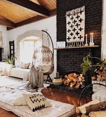 Living Room Interior Design Bogo Bohemian Home Decor House Decoration Black Brick Wall Fireplace White Furniture Home Decor Decor House Interior