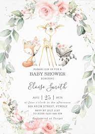 Woodland Animals Pink Floral Greenery Baby Shower Invitation Zazzle Com Girl Woodland Baby Shower Baby Girl Shower Themes Baby Shower Invites For Girl