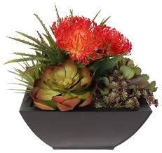 Maybe you would like to learn more about one of these? Tropical Artificial Succulent Arrangement In Metal Container Tropical Artificial Flower Arrangements By Jenny Silks Houzz