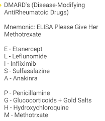 Dmards Elisa Please Give Her Methotrxate 1st Choice Dmard Methotrexate Pharmacology Nursing Medical Mnemonics Pharmacology