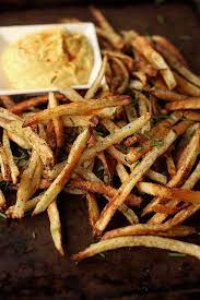 Delicious Oven Baked French Fries Crispy Seasoned Fries W Garlic Aioli Recipe Seasoned Fries Perfect French Fries Food