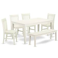 A tabletop and a seat in mid browns are rectangular. East West Furniture Cano6 Lwh W Wooden Dining Table Set 6 Piece Wooden Dining Room Chairs Seat Linen White Finish Small Rectangular Table And Kitchen Dining Bench Buy Online In Angola At