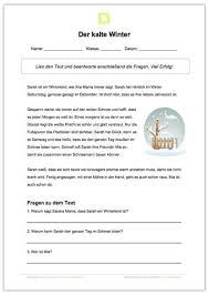 Arbeitsblatt Lesen Und Verstehen Der Kalte Winter In 2020 With Images