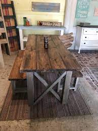 Rustic Wooden Farmhouse Table Set With Provincial Brown Top Etsy Rustic Kitchen Tables Diy Kitchen Table Wooden Kitchen Table