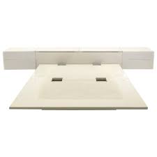 Danish teak queen platform bed with built in floating nightstands. Queen Ivory Platform Bed With Attached Nightstands And Headboard Storage Rougier At 1stdibs