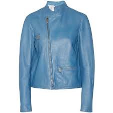 Jil Sander Leather Biker Jacket 1 362 Liked On Polyvore Featuring Outerwear Jackets Light Blu Blue Leather Jacket Light Blue Jacket Leather Biker Jacket