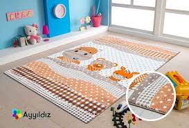ayyildiz kids vogelmotiv cocuk halisi 100 pp frise 11mm 2500 gr kahverengi turuncu 530beige halilar hali ki li m