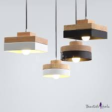 Nordic Style Black White Hanging Light Round Square 1 Light Wood Pendant Lamp For Dining Room In 2020 Wood Pendant Lamps Wood Pendant Light White Hanging Light