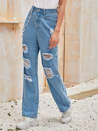 Browse for designer denim, high waisted, ripped, boyfriend, flares and more. Ripped Baggy Jeans With Chain Shein Eur