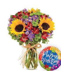 Send birthday flowers for mom like her favorite roses, lilies & more. Fun Floral Garden With Birthday Balloon At From You Flowers