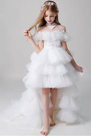 Open Shoulder Layered White Flower Girl Dress With Train From Sugerdress In 2020 Dresses Kids Girl Cute Dresses For Party Gowns For Girls