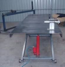 Motorcycle Lift Table Homemade Motorcycle Lift Table Fabricated From Steel And Powered By An 8 Ton Air H In 2020 Motorcycle Lift Table Lift Table Homemade Motorcycle