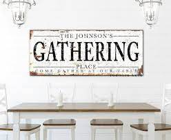 The Gathering Place Sign Last Name Established Sign Living Etsy In 2021 Dinning Room Wall Decor Room Wall Decor Dining Room Wall Decor