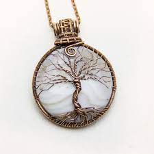 White Agate Copper Necklace Tree Of Life Necklace Gift Family Etsy Tree Of Life Necklace Gift Necklace Wire Wrapped Jewelry