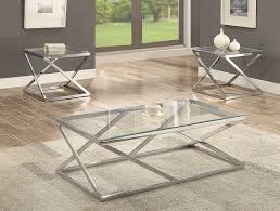 Includes coffee table and 2 end tables. Chase Chrome And Glass Coffee And End Table Set