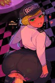 onae, vanessa (fnaf), five nights at freddy's, five nights at  freddy's: security breach, lip biting, highres, 1boy, 1girl, anus,  ass, biting, blonde hair, blush, checkered floor, clothed sex, curvy, happy  sex, heart,
