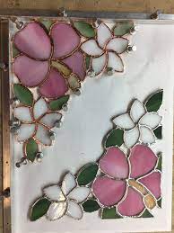 Hibiscus And Plumeria Stained Glass To Be Used As Corner Pieces On A Mirror Faux Stained Glass Stained Glass Diy Stained Glass Crafts