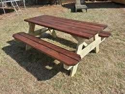 6 Pt Picnic Table With Stained Top Bench Picnic Table Painted Picnic Tables Outdoor Farm Table