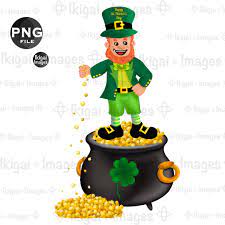 Leprechaun Pot Of Gold Shamrock Png Cauldron Gold Coins Four Etsy Clover Clipart Pot Of Gold Clipart Design