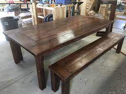 New Customer Build 4ft X 8ft Farmhouse Table With 2 7ft Benches Stained In Red Oak Came Out Beautiful Farmhouse Table Wood Dinner Table Diy Farmhouse Table