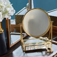 Mystique Round Table Mirror 23x10x27 5 Cm Gold Glass In 2020 Mirror Table Gold Glass Round Table
