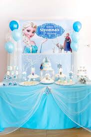 Take A Look At This Wonderful Frozen Birthday Party The Dessert Table Is So Pretty See Frozen Birthday Theme Frozen Theme Party Frozen Themed Birthday Party
