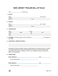 free new jersey bill of sale forms 5 pdf word rtf