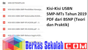 Kisi Kisi Usbn Smp Mts Tahun 2019 Pdf Dari Bsnp Teori Dan Praktik Berkas Sekolah