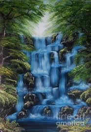 Waterfall Oil Painting Poster By Avril Brand Waterfall Paintings Waterfall Art Landscape Paintings