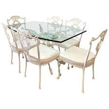 Outsunny 6 pcs rattan dining set aluminium frame adjustable table glass top. Signed Molla White Cast Aluminum 7 Pc Patio Dining Set Table And 6 Chairs For Sale At 1stdibs
