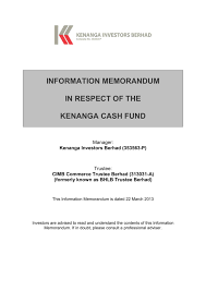 Kenanga syariah growth fund was awarded the most outstanding islamic fund product at the kliff islamic finance awards 2019. Information Memorandum In Respect Of The Kenanga Cash Fund