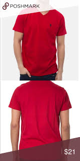 Polo Ralph Lauren Red V Neck Shirt Stylish Great Quality Tee Shirt Classic Polo Look Perfect For Any Occasion Polo By Polo Ralph Lauren Neck Shirt Mens Tshirts